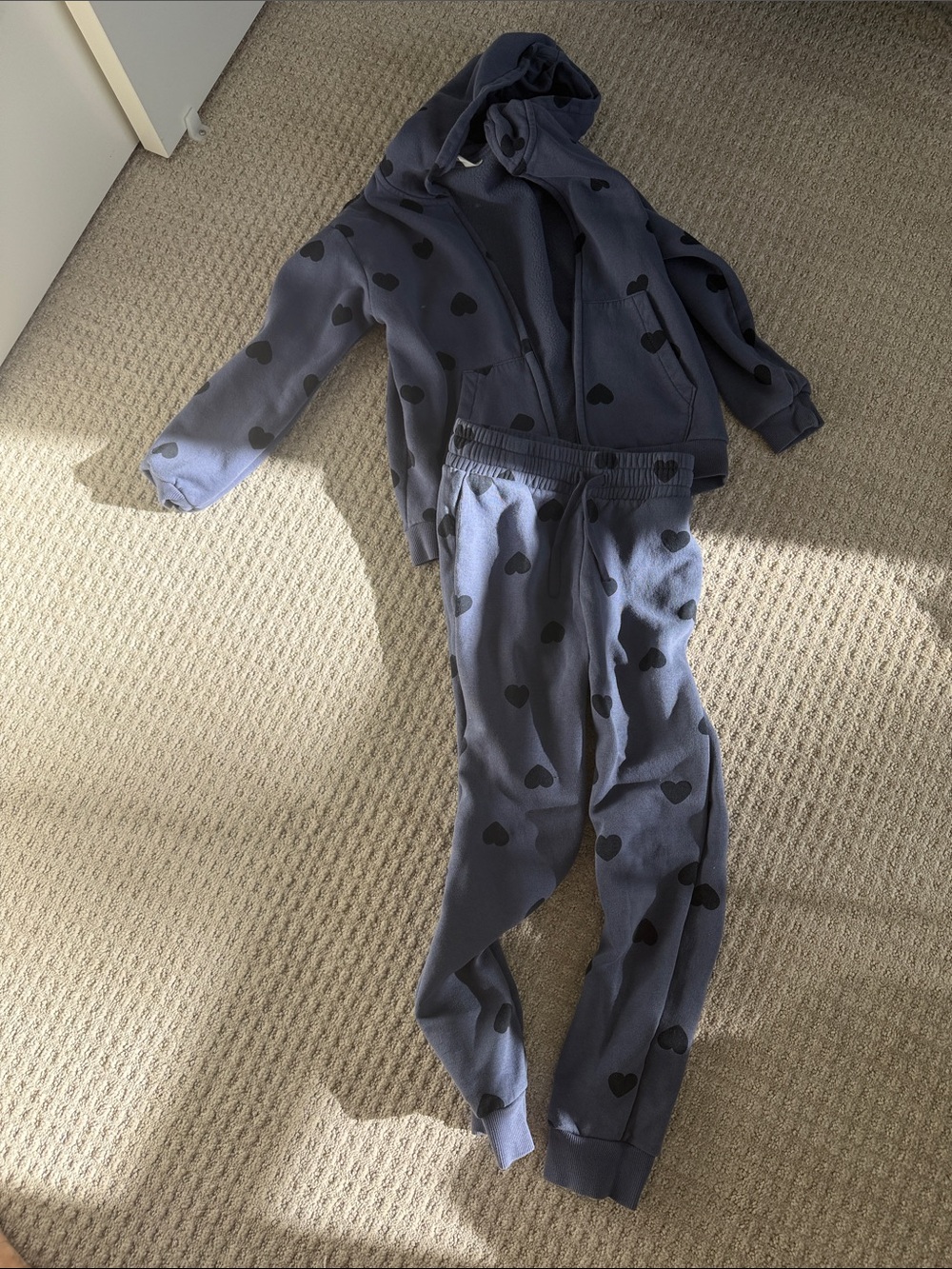 H&M Slate Blue Heart Print Hoodie & Joggers Set Girls 8
